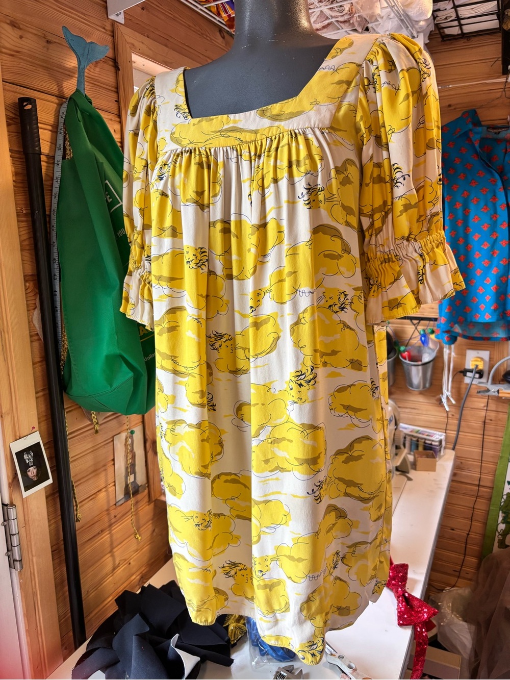 Betsey Johnson Yellow Floral Square-Neck Mini Dress
